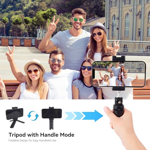 Mini Tripod with 360°Ball Head & Phone Mount, Portable Travel Tabletop Tripod, Selfie Stick Handle Grip with 1/4" Screw, Mini Vlog Tri pod for D Jl Pocket 3/Go Pro 13/iPhone/Android (SJ015)