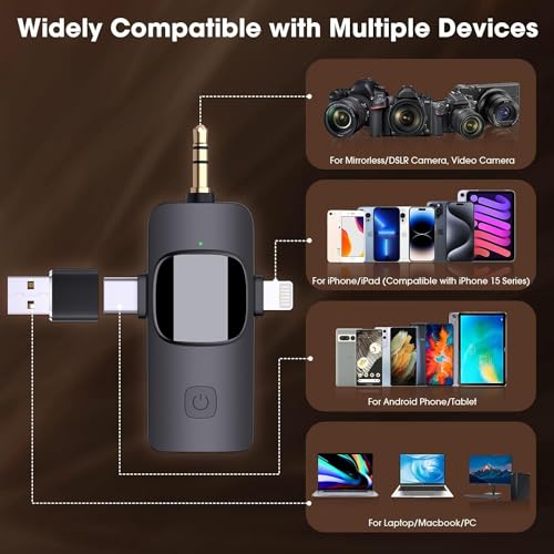 4in1 Wireless Lavalier Microphone for iPhone, iPad, Android, Camera，computers;mini Noise Reduction Recording Mic 2.4G Ultra-Low Delay,with storage box for Live Stream Content Creators Podcast