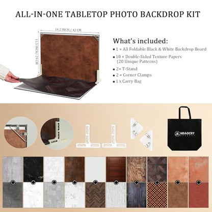 Photo Backdrop Boards, 10Pcs 20 Patterns Double-Sided Product Photography Backdrops, Flat Lay Background for Food, Jewelry, Cosmetics & Content Creation, Tabletop Shooting Kit, MDAOCRY