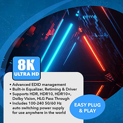 OREI 8K HDMI Splitter 1 X 2, Duplicate with Audio Extractor UltraHD Supports Upto 4K @ 120Hz IR EDID HDCP 2.3 - (BK-102A) (1x2 - Audio Out) - style: 8K@60Hz - 2 Outputs w/ Audio Extractor