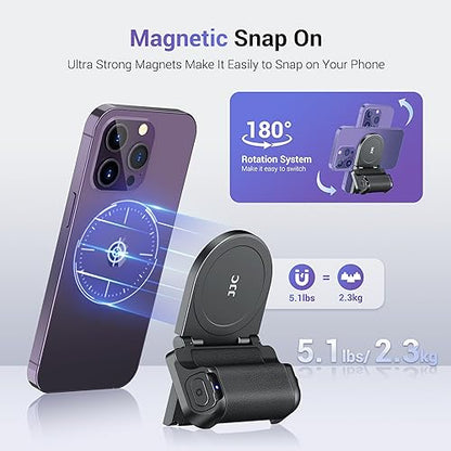 Magnetic Smartphone Shooting Holder Phone Hand Grip Handle Snap On Phone Stand with Tripod Mount & Wireless Shutter Remote for iPhone 17 Air 16 15 14 13 12 Pro Max Android Cellphone Video Photography - color: BLACK