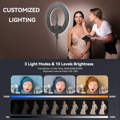 18 Inch Ring Light Kit, 55W6700k Dimmable LED Light, Tripod Stand, Remote Controller,Box,CRI95,Black - color: black