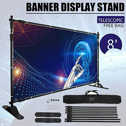 10x8 ft Adjustable Backdrop Banner, Large Display Step and Repeat Stand, Portable Backdrop Banner Stand for Parties Wedding Photoshoot Exhibition Background, with Carrying Bag