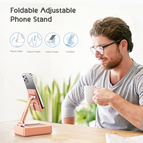 TechGlow Gifts for Men Women Foldable Cellphone Stand with Bluetooth Speaker and Charging Function Birthday Gift Idea for Mom Dad Cool Gadget Tech Gifts-Rose Gold - color: Rose Gold