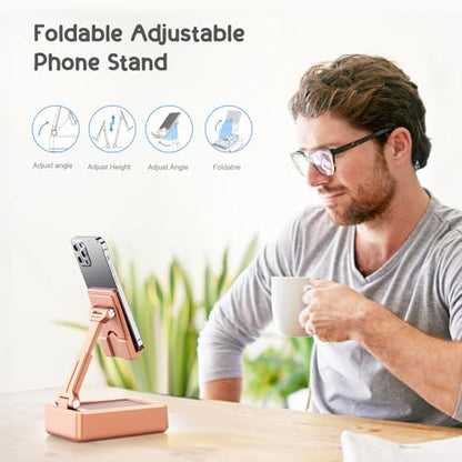 TechGlow Gifts for Men Women Foldable Cellphone Stand with Bluetooth Speaker and Charging Function Birthday Gift Idea for Mom Dad Cool Gadget Tech Gifts-Rose Gold - color: Rose Gold