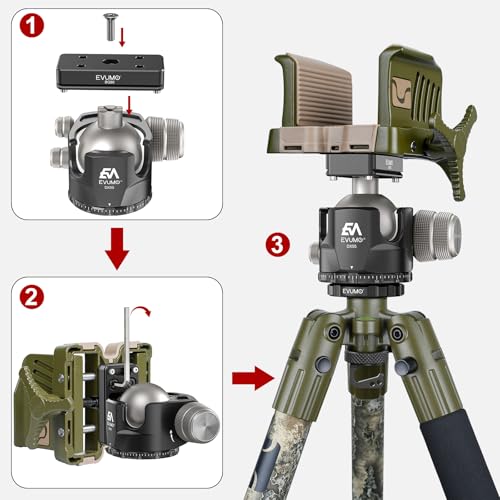 EVUMO Ball Head Conversion Kit for BOG DeathGrip Tripod, 6061-T6 Aluminum Ball Head Converter Adapter and Arca Swiss Saddle Mount Plate Complete Kit Combo for BOG Shooting Tripod - color: Black
