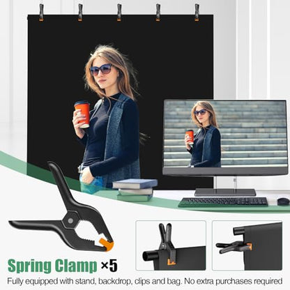 Black Backdrop Kit, 5×7ft Portable Black Photo Background with Adjustable T-Shaped Stand, 5 Clamps, Carrying Bag for Parties, Streaming, Photography, Zoom, Gaming, Video Studio - color: black