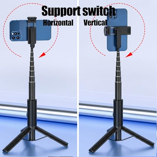 Selfie Stick Tripod Portable Extendable Cell Phone Stand with Detachable Mini Ring Light Phone Tripod Stand with Bluetooth Remote for iPhone Android for Vlogging/Travel/Live Streaming (Black) - color: Black