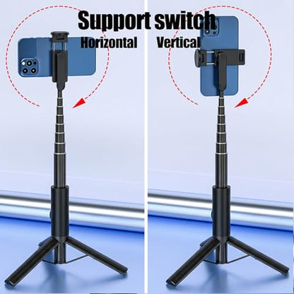 Selfie Stick Tripod Portable Extendable Cell Phone Stand with Detachable Mini Ring Light Phone Tripod Stand with Bluetooth Remote for iPhone Android for Vlogging/Travel/Live Streaming (Black) - color: Black