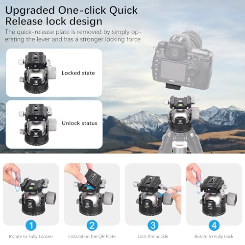 ARTCISE KB55F 55mm Low Profile Ball Head, Lever Release Panoramic Tripod Head, CNC Aluminum, Three Arca Swiss Quick Release Plate, Heavy Duty Camera Mount Max Load 40kg/88lbs
