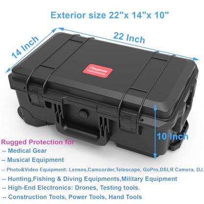 Regetek Waterproof Travel Camera Hard Case with Padded Divider, 22 x 14 x 10 Inch, Rolling Case for Camera, Gear, Equipment, Dustproof, Shockproof,Airline Carry-On Approved, Inner 19.8"x 10.9" x 6.8"