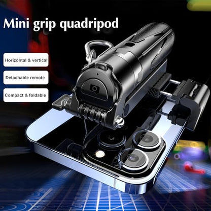 Mini Selfie Stick Tripod, Extendable Grip Phone Tripod with Detachable Remote Pocket Size, 4-in-1 Mini Phone Grip, 10m Wireless Shutter, Vlog Livestreaming Photography （Black） - style: Black