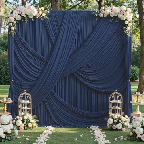 10ft×12ft Navy Blue Backdrop Curtain for Wedding Parties, 2 Panels Wrinkle Free Polyester Photo Backdrop Drapes Back Drop Cloth for Independence Day Birthday Photography Background - color: Navy Blue, size: W5' x H12'(2 panels)