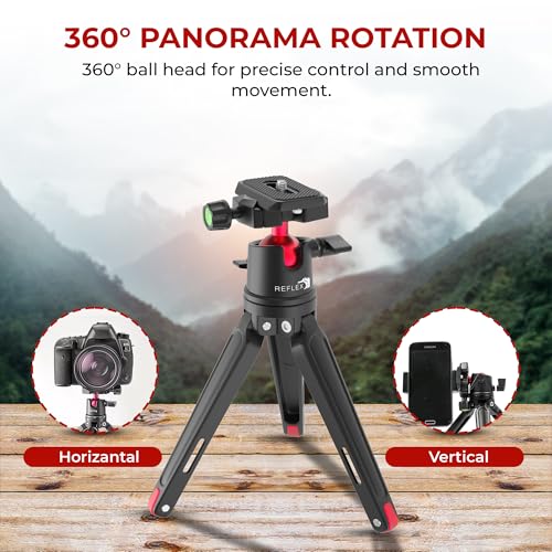 REFLEX CAMERA Metal 9" Mini Tripod Desktop Tripod with 360° Ball Head and 1/4"-20 Screw for DSLR Cameras, Smartphone, Projectors with Quick Release Plate & Bubble Spirit Level, 5Kg Load