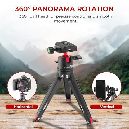 REFLEX CAMERA Metal 9" Mini Tripod Desktop Tripod with 360° Ball Head and 1/4"-20 Screw for DSLR Cameras, Smartphone, Projectors with Quick Release Plate & Bubble Spirit Level, 5Kg Load