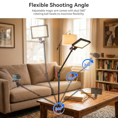 UEEBIT 33" Camera Arm with Desk Super Clamp, Articulating Extra-Long Magic Arm 360° Ball Heads with 1/4" & 3/8" Threads Screws for Phone, Mic, Light, Webcams, Action Camera (Black Red) - size: 33inch