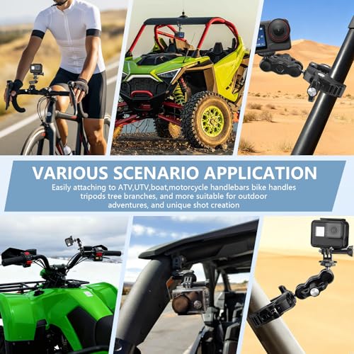 Chelhead Adjustable Phone Camera Holder, 1/4"-20 & 3/8"-16 Threads Universal Tube Mount Fits Up to 3'' Roll Bar Compatible with LED Lights, DSLR Camera, Gopro, Ronin-M, MOVI, Insta360, Tripod/Desk - style: For Camera & Phone