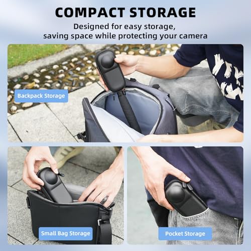 BRDRC Insta 360 X5 Case Bag + Silicone Lens Cap + 2 Pack Screen Protector Accessories Kit Carrying Case with Wrist Strap and Carabiner for Insta360 X5 X4 Protective Bundle - color: PU Case Bundle