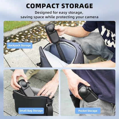 BRDRC Insta 360 X5 Case Bag + Silicone Lens Cap + 2 Pack Screen Protector Accessories Kit Carrying Case with Wrist Strap and Carabiner for Insta360 X5 X4 Protective Bundle - color: PU Case Bundle