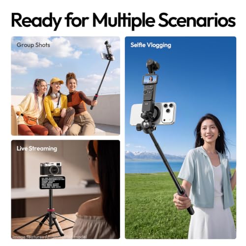 ULANZI MT44M Auto Open Magnetic Phone Tripod, 59" Selfie Stick Tripod Stand w Remote, 2-in-1 Dual Mount&1/4" Screw for Phone&Camera, 360°Ball Head for iPhone Android, Vlogging, Live Streaming, Black - color: Black
