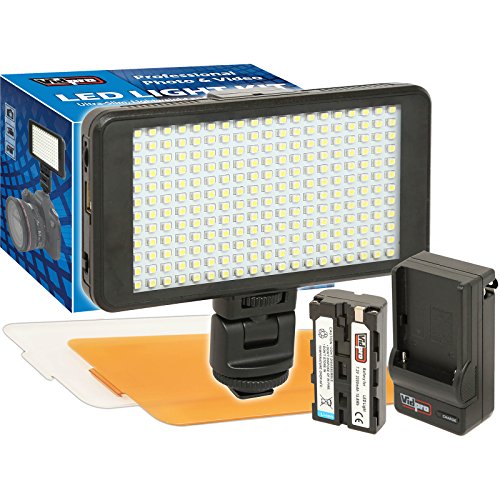 Vidpro LED-230 Photo and Video Light Kit - On Camera Panel LED Light - Adjustable and Dimmable Light Fits Cameras Video Camcorders and DLSR w/Hot Shoe Includes Rechargeable Battery Diffuser and More - size: LED-230