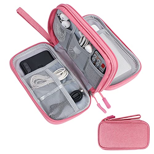 Skycase Electronic Organizer Travel Case - Waterproof Travel Cord Pouches for Organization, Cable Organizer, All-in-One Double Layers Storage Bag for Accessories, Charger, Cable, Pink- Large - color: Pink, size: Large