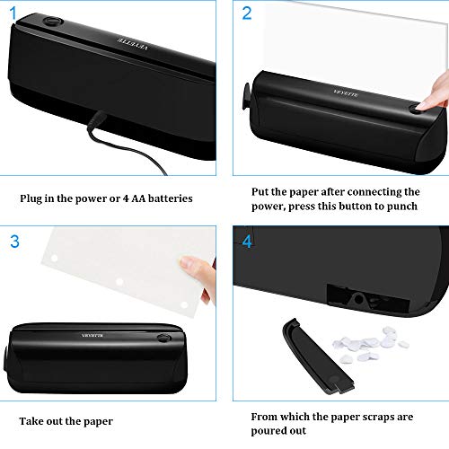 Electric 3 Hole Paper Punch, VEYETTE Paper Puncher with Adapter for Office School Studio, 20 Sheet Capacity, AC or Battery Black - color: Black