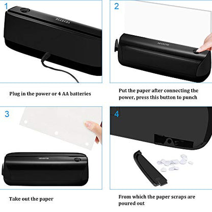 Electric 3 Hole Paper Punch, VEYETTE Paper Puncher with Adapter for Office School Studio, 20 Sheet Capacity, AC or Battery Black - color: Black