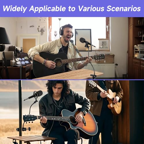Professional Desktop Audio Workflow Bundle: Flexible Gooseneck Mic Stand with Desk Clamp & 2-Pack Adhesive Headphone Holders – Complete Setup for Streaming, Recording, Gaming