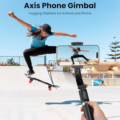 Gimbal Stabilizer for Smartphone, 1-Axis Auto Balance Handheld Gimbal, 360° Rotating Extendable Selfie Stick Tripod, Wireless Remote Control for iPhone Android Travel Vlogging TikTok YouTube