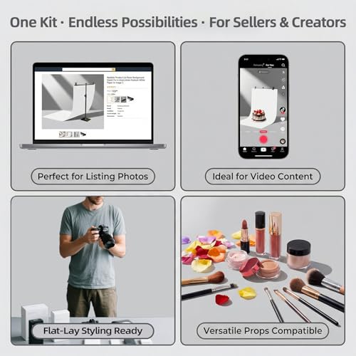 Photo Backdrop for Product Photography: Durable PVC Background Kit in 23.6x35.4in for Food & Small Product Photos - for Online Sellers & Content Creators (White Black & Grey)
