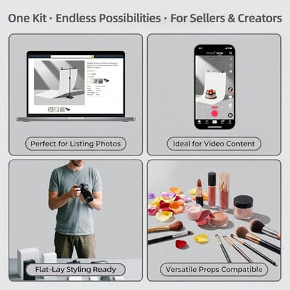 Photo Backdrop for Product Photography: Durable PVC Background Kit in 23.6x35.4in for Food & Small Product Photos - for Online Sellers & Content Creators (White Black & Grey)
