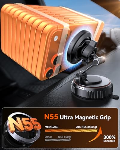 Miracase for MagSafe Car Mount[3600gf Strong Magnet & 89+LBS Suction Base]Vacuum Magnetic Phone Holders for Your Car, 360° Adjustable Dashboard & Windshield Mount with Dash Accents for All Smartphones - color: Carbon Black