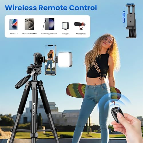 Tripod for Camera and Phone, 72" Tall Camera Tripod Monopod with Remote, Professional Heavy Duty Compact Camera Stand for iPhone, DSLR, Spotting Scope, Telescope, Binocular - color: Black