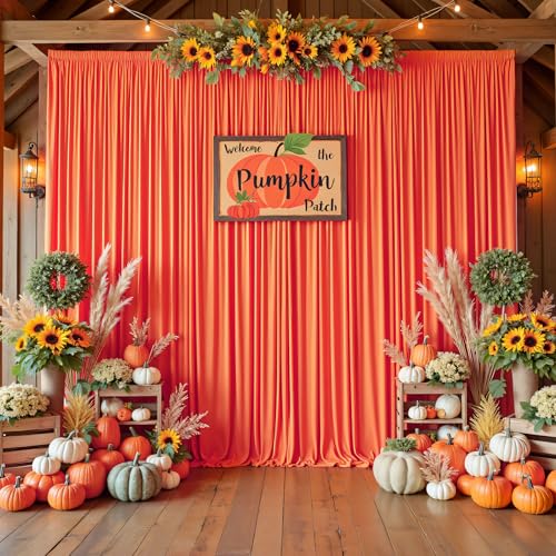 10ftx10ft Wrinkle Free Orange Backdrop Curtains for Parties, Silky Polyester Photo Backdrop Drapes 2 Panels 5x10ft Back Drop Cloth for Wedding Birthday Baby Shower Photography Background - color: Orange2, size: 10ftx10ft