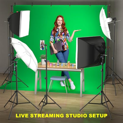 LINCO Lincostore Photo Video Studio Light Kit AM169 PRO - Including 3 Color Backdrops (Black/White/Green) Background Screen (8.5x10ft Background Frame with 10x12ft Backdrop)
