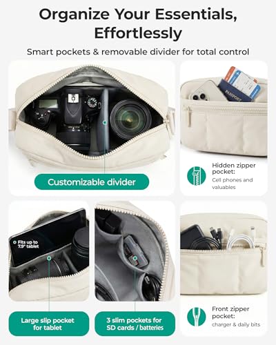 BAGSMART 2 in 1 Small Puffy Camera Sling Bag, Coffee Brown | Mirrorless Crossbody Photography Camera Case for Photographers, Camera Shoulder Bag - color: Coffee Brown