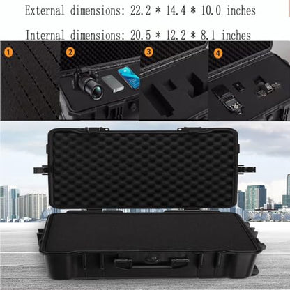 22" L x 14" W x 9" H Large Hard Case with Foam, Portable Rolling Hard Case with Wheels, Waterproof Shockproof Dustproof, Suitable for Cameras, Lenses, Camcorder, Instrument, Telescopes - size: 22 Inch