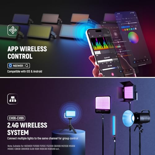 NEEWER 12W RGB Video Light, On Camera LED Panel Key Lighting for Streaming Selfie, 2500K-10000K CRI97+ App/2.4G Control 4300mAh Battery Desk Tripod Stand for Vlogging Video Recording Podcast, SL90