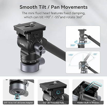 SmallRig CT180 Video Tripod, 72" Camera Tripod Monopod with Fluid Head, Aluminum Camera Tripod, 360° Panorama Fluid Head for Travel, Video, Live Streaming, Vlogging- 3760B