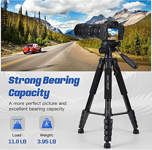 MACTREM 75in Aluminum Lightweight Travel Tripod for DSLR Camera Phone iPad | 3-Way Head 360° Rotation. With Phone iPad Mount, Bluetooth Remote. Stable Aluminum Stand for Video & Photography. - color: Black