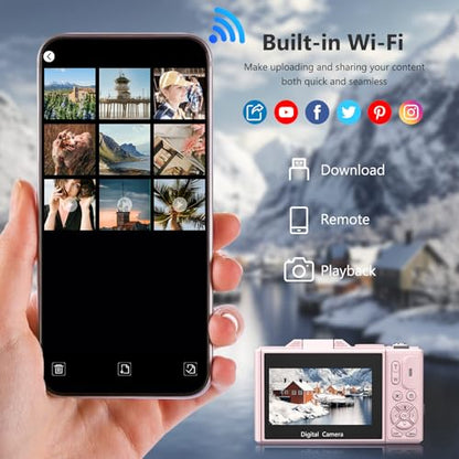 4K Digital Camera for Photography, 64MP Vlogging Camera for YouTube with 3" 180° Flip Screen, 18X Digital Zoom Point and Shoot Camara with 32GB Micro SD Card for Beginner (LP) - color: YL15-W08-C-LP