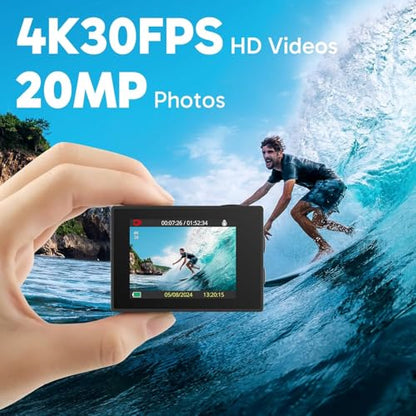 AKASO EK7000 4K30FPS 20MP WiFi Action Camera with EIS Ultra HD 131FT Waterproof Underwater Camera Remote Control 4X Zoom Support External Microphone - color: Silver