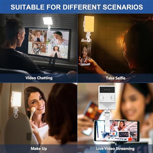 Selfie Light, Phone Light with Front & Back Clip, 60 LED Portable Light with 3 Modes, 5000mAh Rechargeable Video Light for Phone, iPhone, IPad, Laptop, TikTok, Makeup, Lighting Monolights(White) - color: White