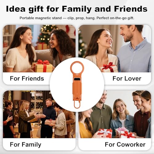 COMAN DP58 Magnetic Phone Tripod, Aluminum MagSafe Tripod Stand with Carabiner, Mini Portable Travel Pocket Stand for iPhone & Non-Magnetic Phones with Included Ring - color: Orange