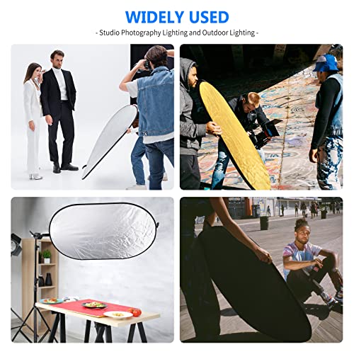 NEEWER 31"x47"/80x120cm Light Reflectors for Photography, Portable 5 in 1 Collapsible Multi Disc with Bag - Translucent, Silver, Gold, Black, White Diffuser for Studio and Outdoor Lighting - size: 31" x 47"