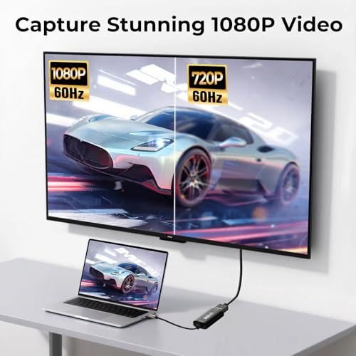 GUERMOK Video Capture Card, USB3.0 HDMI to USB-C Capture Device, Stream & Record at 2K@30FPS 1080P@60FPS, Compatible with Mac OS Windows, Quest 3, OBS, Zoom, PS5/4, Switch, Xbox (Black) - color: Black
