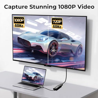 GUERMOK Video Capture Card, USB3.0 HDMI to USB-C Capture Device, Stream & Record at 2K@30FPS 1080P@60FPS, Compatible with Mac OS Windows, Quest 3, OBS, Zoom, PS5/4, Switch, Xbox (Black) - color: Black