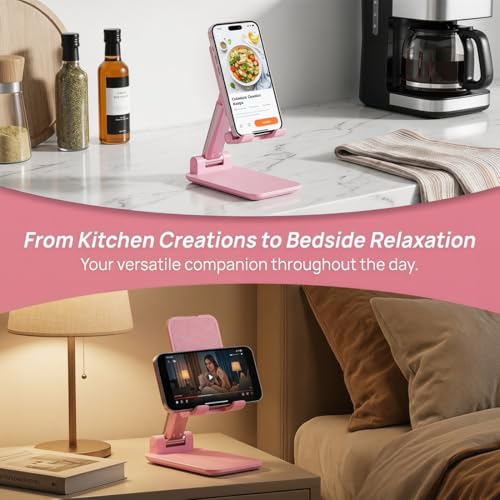 Phone Stand for Desk, Cell Phone Holder Cute Smart Cellphone Stand Foldable Stands Compatible with Under 8" Devices, Office Accessories, Sakura Pink - color: D-Pink