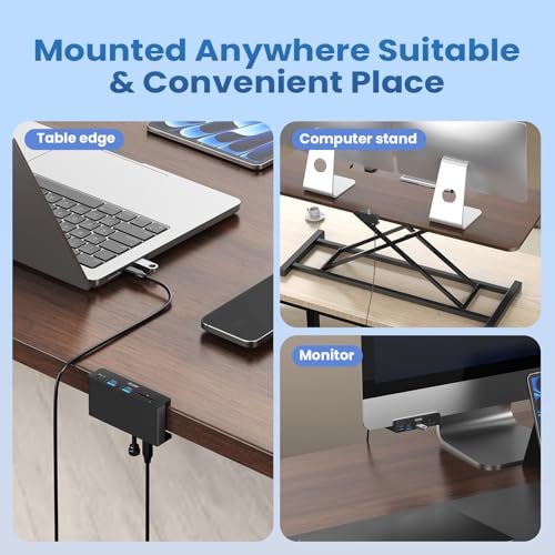 EJAY Clamp USB Hub Desk Mount, 5-in-1 Aluminum Mountable USB C Hub with SD/TF Card Reader, 59" Long Cable Under Desk USB Hub for iMac, MacBook, Floor PC, 5Gbps Desktop Hub, Black - color: Black